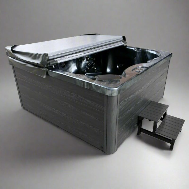 H2O Tubs 2500 Series Premium Hot Tub Corner View Dark With Cover