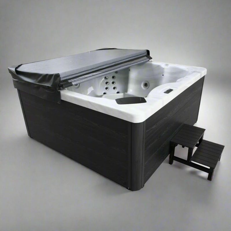 H2O Tubs 2500 Series Premium Hot Tub Corner View Steps Stock