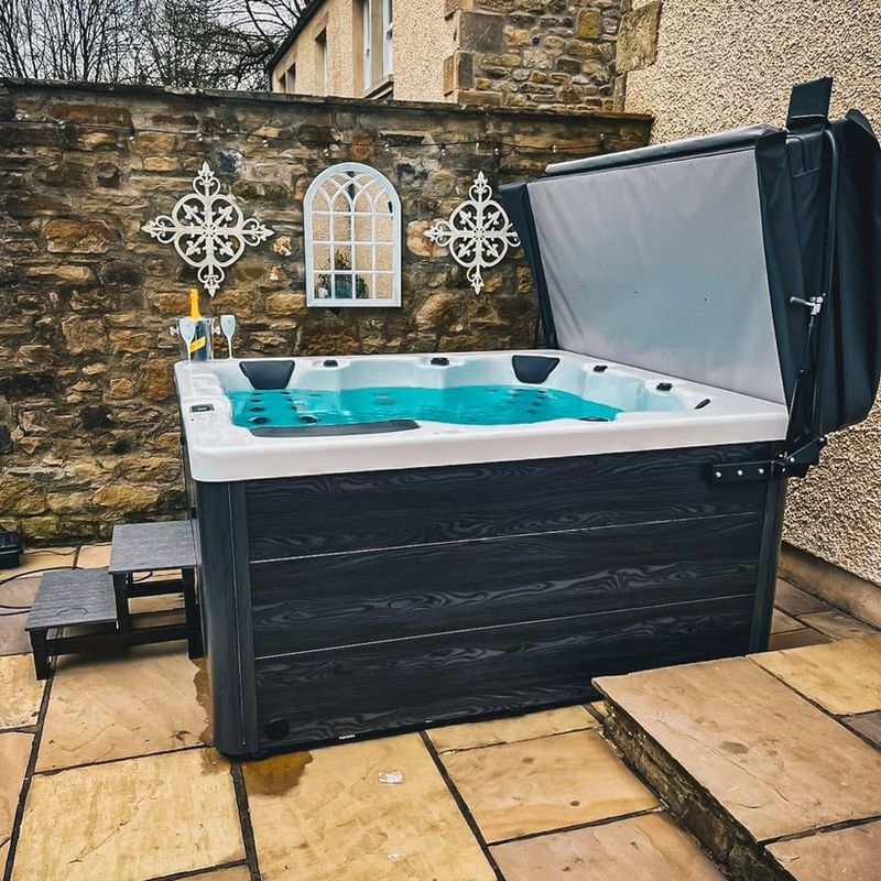 H2O Tubs Milano II Hot Tub Customer Side View Champagne