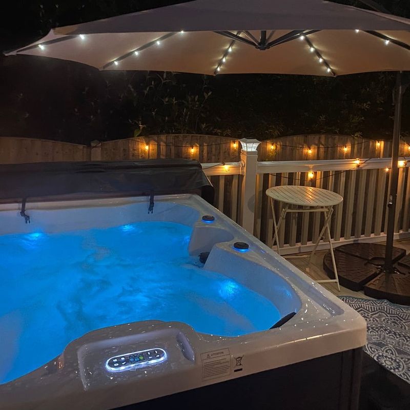 H2O Tubs 13A Plug and Play Pure Bliss Hot Tub Customer Evening Photo With Lights 2